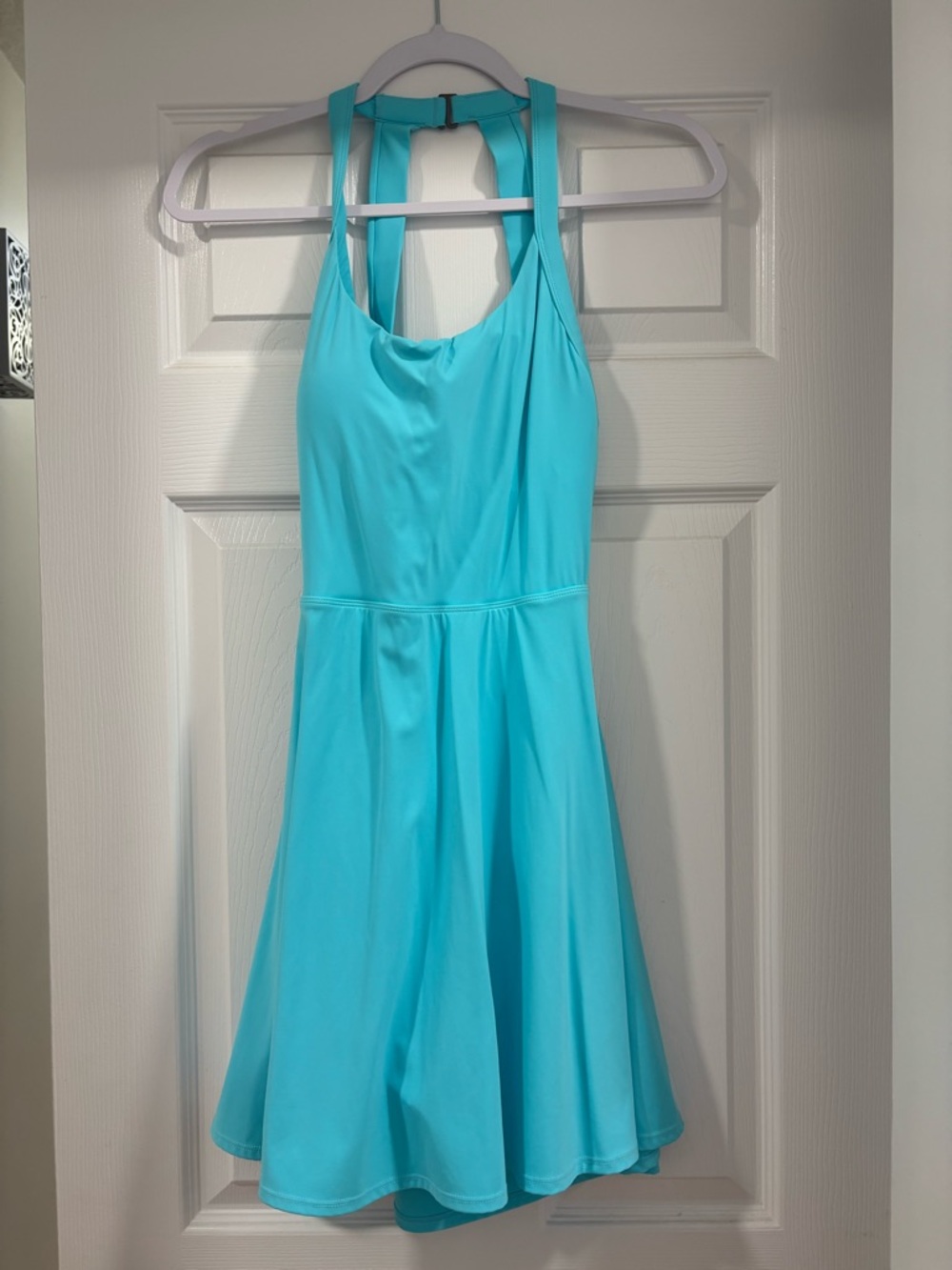 HALARA Aqua Blue Halter Fit-and-Flare Dress